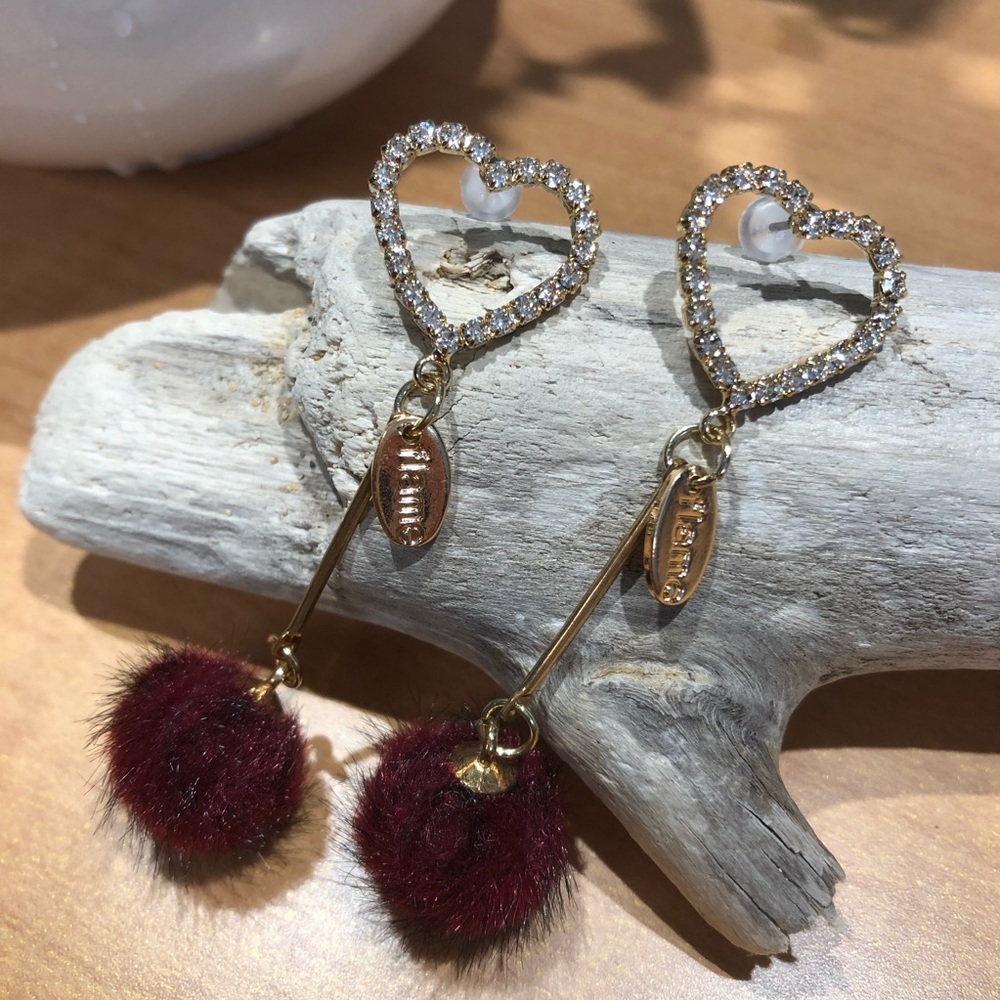 Sparkle heart puff drop earrings